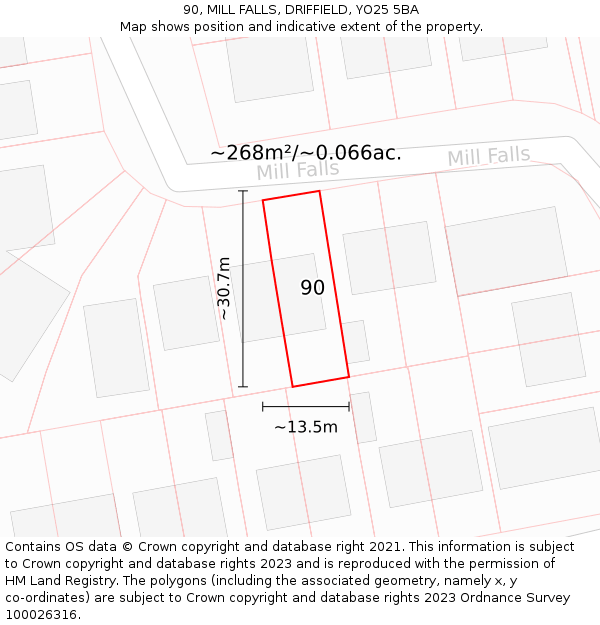 90, MILL FALLS, DRIFFIELD, YO25 5BA: Plot and title map