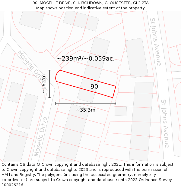 90, MOSELLE DRIVE, CHURCHDOWN, GLOUCESTER, GL3 2TA: Plot and title map