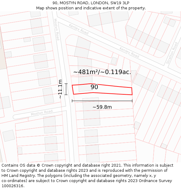 90, MOSTYN ROAD, LONDON, SW19 3LP: Plot and title map