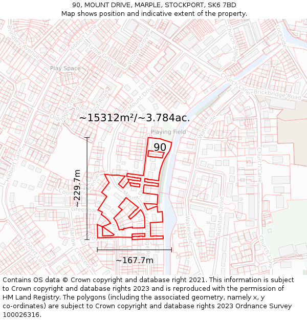 90, MOUNT DRIVE, MARPLE, STOCKPORT, SK6 7BD: Plot and title map