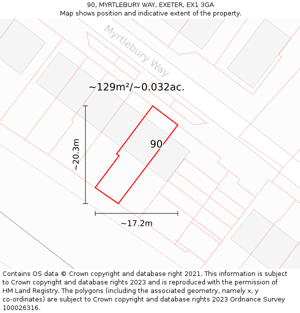 90, MYRTLEBURY WAY, EXETER, EX1 3GA: Plot and title map
