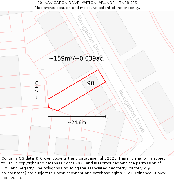 90, NAVIGATION DRIVE, YAPTON, ARUNDEL, BN18 0FS: Plot and title map