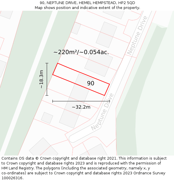 90, NEPTUNE DRIVE, HEMEL HEMPSTEAD, HP2 5QD: Plot and title map