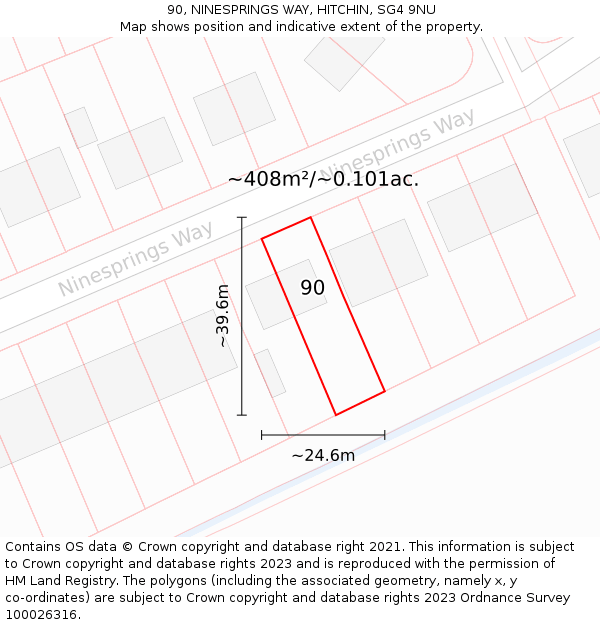 90, NINESPRINGS WAY, HITCHIN, SG4 9NU: Plot and title map