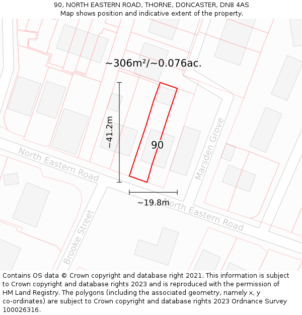 90, NORTH EASTERN ROAD, THORNE, DONCASTER, DN8 4AS: Plot and title map
