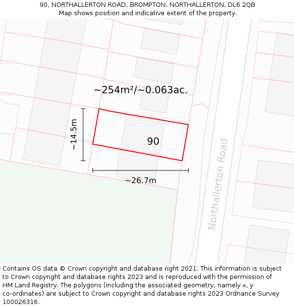 90, NORTHALLERTON ROAD, BROMPTON, NORTHALLERTON, DL6 2QB: Plot and title map