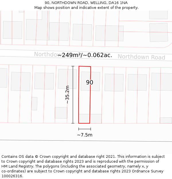 90, NORTHDOWN ROAD, WELLING, DA16 1NA: Plot and title map