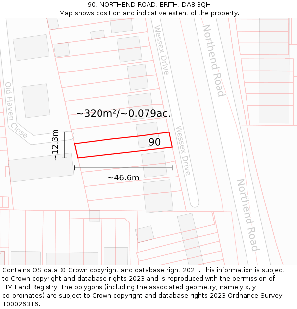 90, NORTHEND ROAD, ERITH, DA8 3QH: Plot and title map