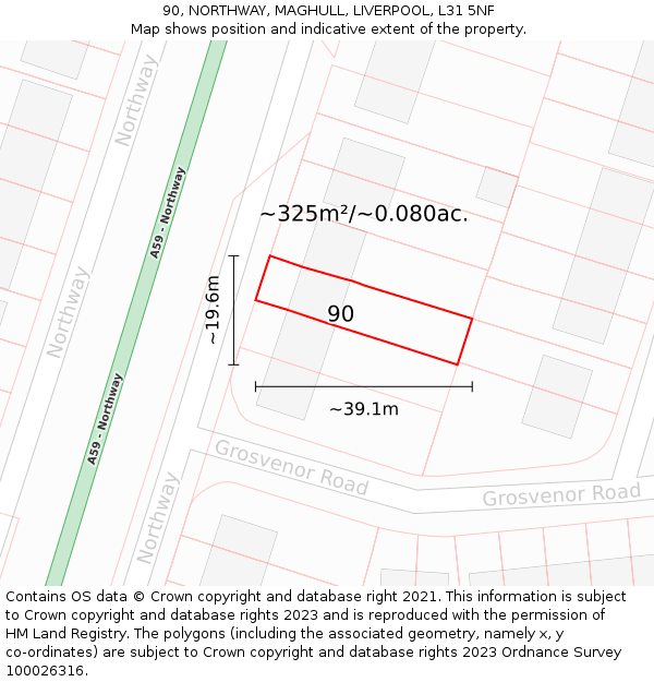 90, NORTHWAY, MAGHULL, LIVERPOOL, L31 5NF: Plot and title map