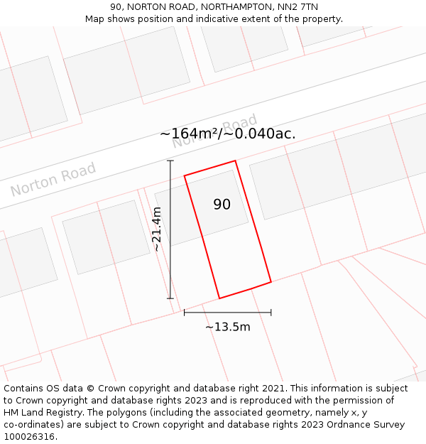 90, NORTON ROAD, NORTHAMPTON, NN2 7TN: Plot and title map
