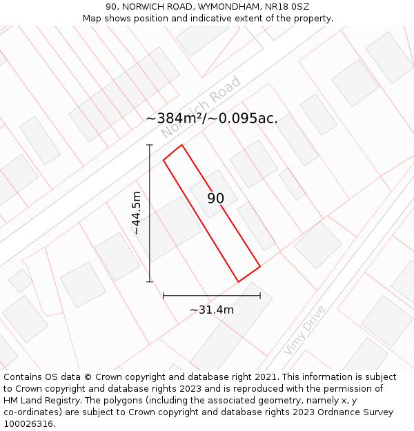 90, NORWICH ROAD, WYMONDHAM, NR18 0SZ: Plot and title map