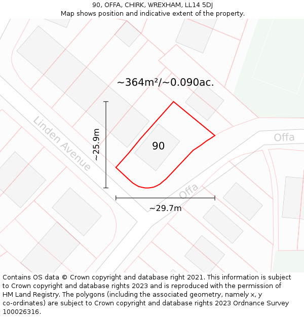 90, OFFA, CHIRK, WREXHAM, LL14 5DJ: Plot and title map