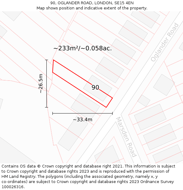 90, OGLANDER ROAD, LONDON, SE15 4EN: Plot and title map