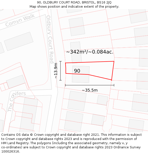 90, OLDBURY COURT ROAD, BRISTOL, BS16 2JQ: Plot and title map