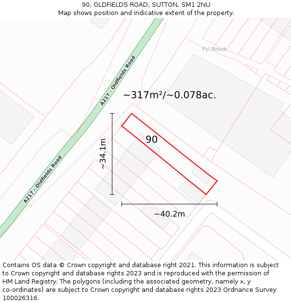 90, OLDFIELDS ROAD, SUTTON, SM1 2NU: Plot and title map