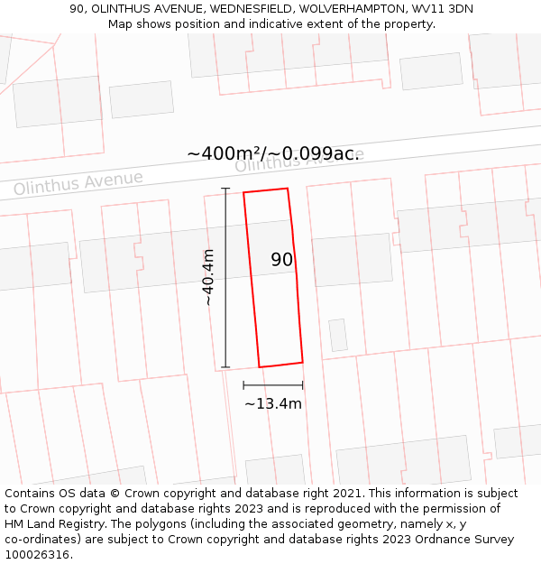 90, OLINTHUS AVENUE, WEDNESFIELD, WOLVERHAMPTON, WV11 3DN: Plot and title map