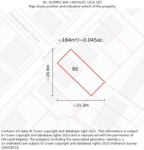 90, OLYMPIC WAY, HINCKLEY, LE10 1ES: Plot and title map