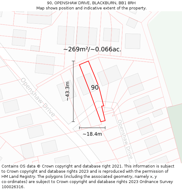 90, OPENSHAW DRIVE, BLACKBURN, BB1 8RH: Plot and title map