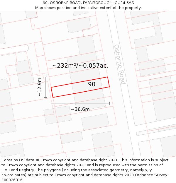 90, OSBORNE ROAD, FARNBOROUGH, GU14 6AS: Plot and title map