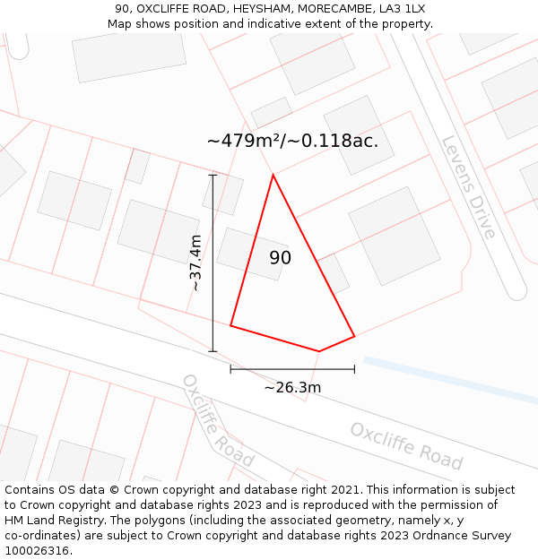 90, OXCLIFFE ROAD, HEYSHAM, MORECAMBE, LA3 1LX: Plot and title map