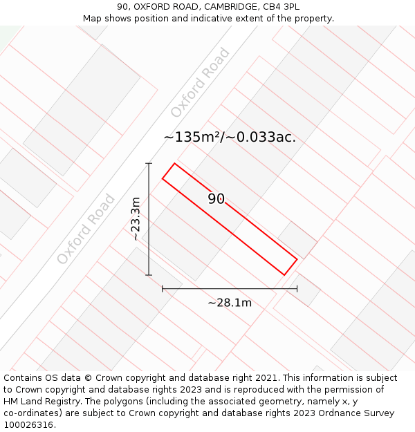 90, OXFORD ROAD, CAMBRIDGE, CB4 3PL: Plot and title map