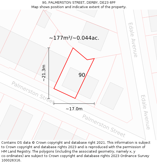 90, PALMERSTON STREET, DERBY, DE23 6PF: Plot and title map