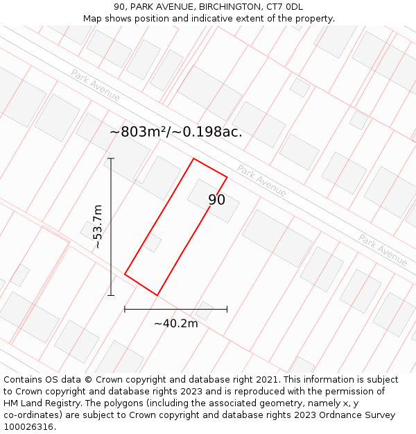 90, PARK AVENUE, BIRCHINGTON, CT7 0DL: Plot and title map