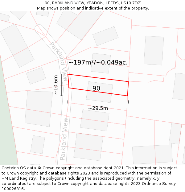 90, PARKLAND VIEW, YEADON, LEEDS, LS19 7DZ: Plot and title map