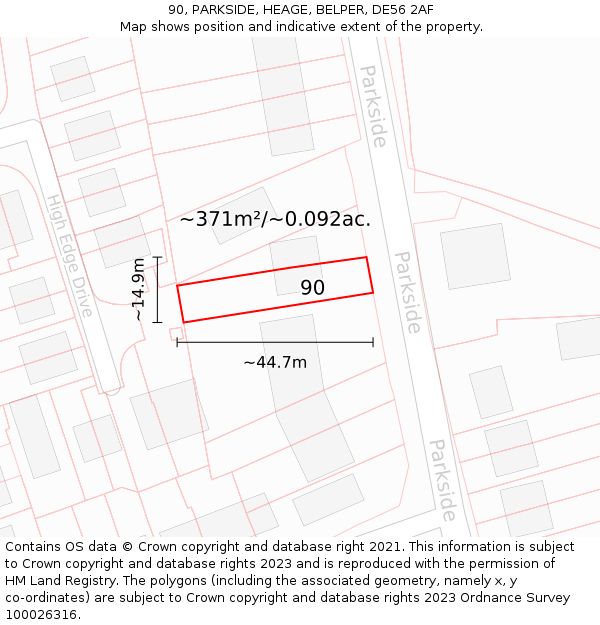 90, PARKSIDE, HEAGE, BELPER, DE56 2AF: Plot and title map