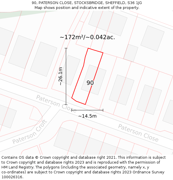 90, PATERSON CLOSE, STOCKSBRIDGE, SHEFFIELD, S36 1JG: Plot and title map