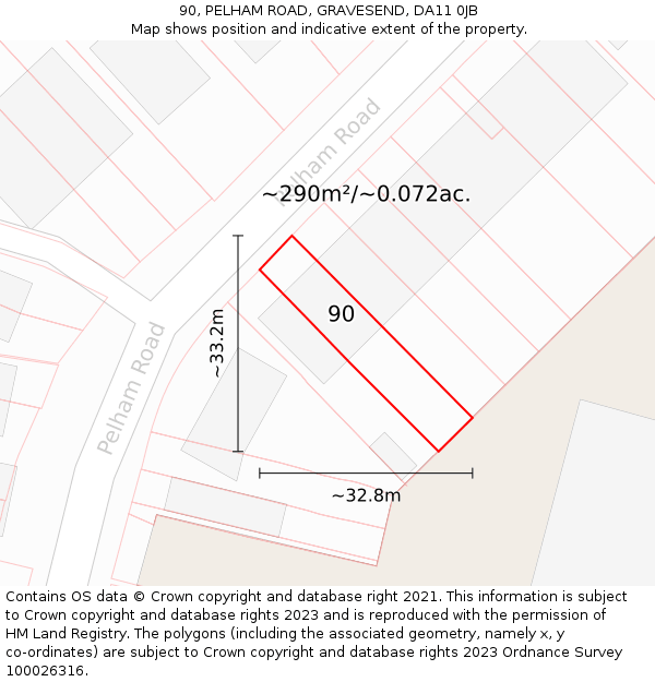 90, PELHAM ROAD, GRAVESEND, DA11 0JB: Plot and title map