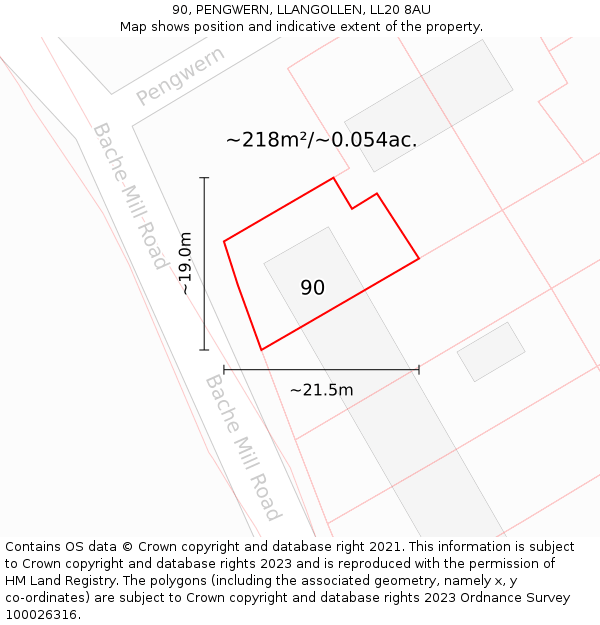90, PENGWERN, LLANGOLLEN, LL20 8AU: Plot and title map