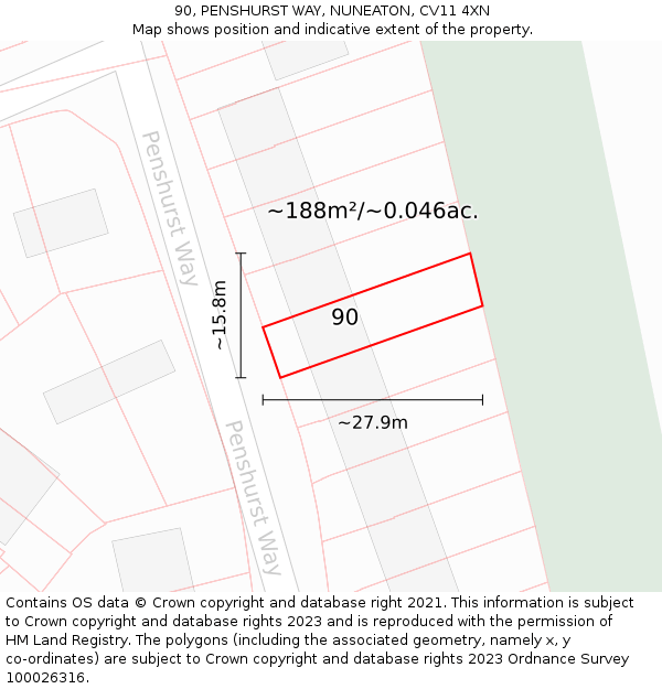 90, PENSHURST WAY, NUNEATON, CV11 4XN: Plot and title map