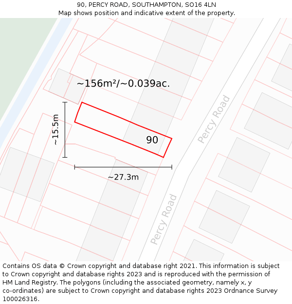 90, PERCY ROAD, SOUTHAMPTON, SO16 4LN: Plot and title map