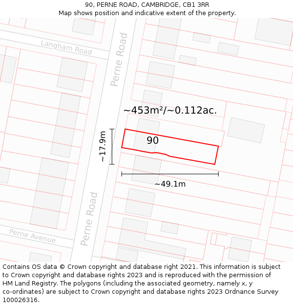 90, PERNE ROAD, CAMBRIDGE, CB1 3RR: Plot and title map