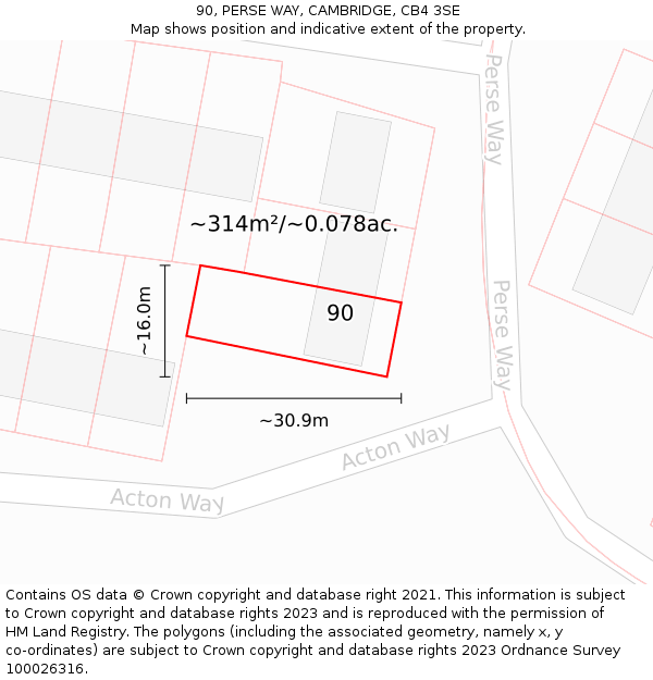 90, PERSE WAY, CAMBRIDGE, CB4 3SE: Plot and title map