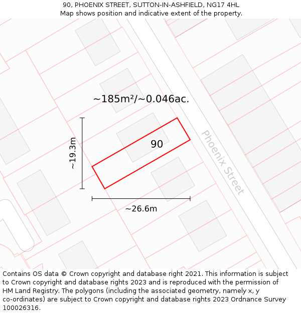 90, PHOENIX STREET, SUTTON-IN-ASHFIELD, NG17 4HL: Plot and title map