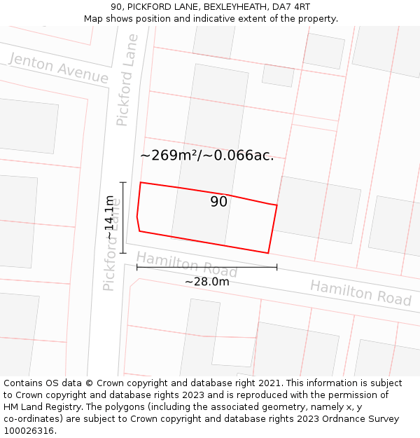 90, PICKFORD LANE, BEXLEYHEATH, DA7 4RT: Plot and title map