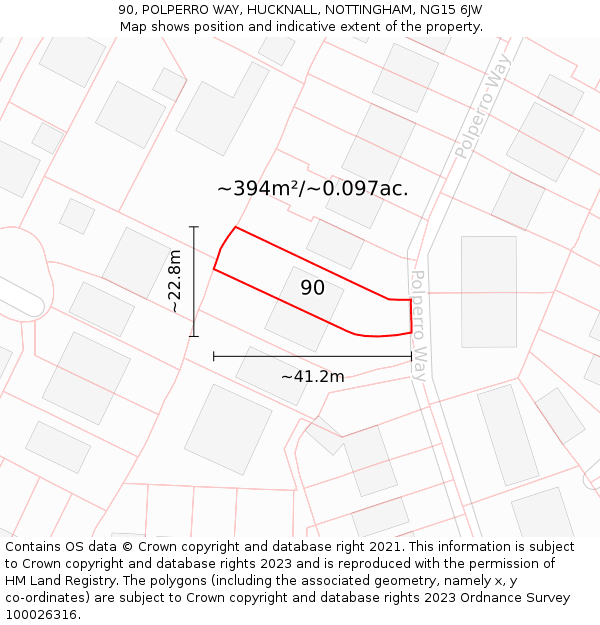 90, POLPERRO WAY, HUCKNALL, NOTTINGHAM, NG15 6JW: Plot and title map