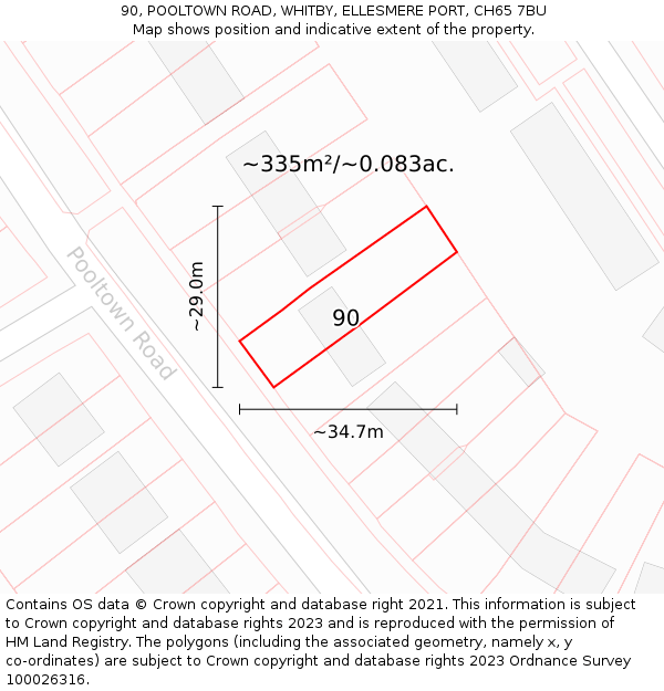90, POOLTOWN ROAD, WHITBY, ELLESMERE PORT, CH65 7BU: Plot and title map