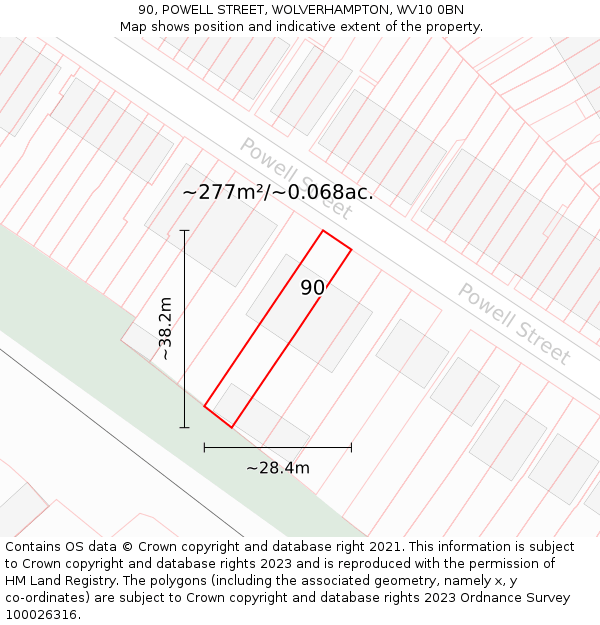 90, POWELL STREET, WOLVERHAMPTON, WV10 0BN: Plot and title map