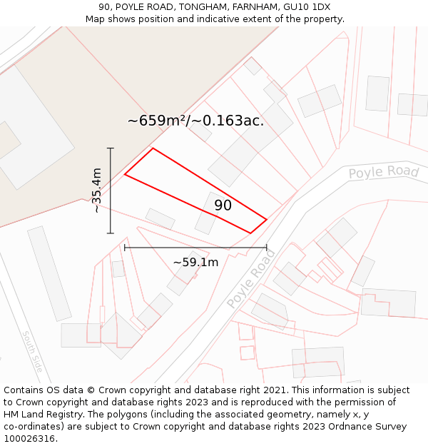 90, POYLE ROAD, TONGHAM, FARNHAM, GU10 1DX: Plot and title map