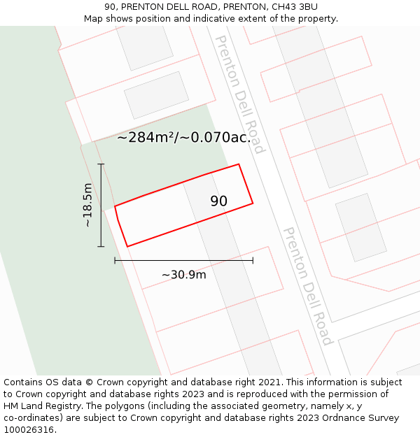 90, PRENTON DELL ROAD, PRENTON, CH43 3BU: Plot and title map