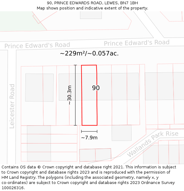 90, PRINCE EDWARDS ROAD, LEWES, BN7 1BH: Plot and title map