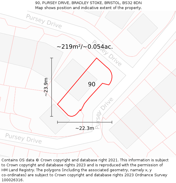 90, PURSEY DRIVE, BRADLEY STOKE, BRISTOL, BS32 8DN: Plot and title map