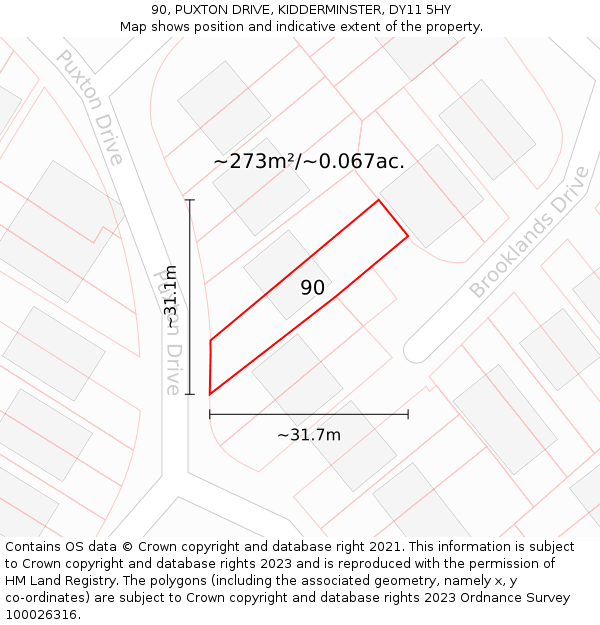 90, PUXTON DRIVE, KIDDERMINSTER, DY11 5HY: Plot and title map