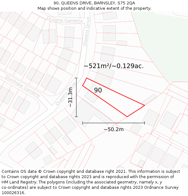 90, QUEENS DRIVE, BARNSLEY, S75 2QA: Plot and title map