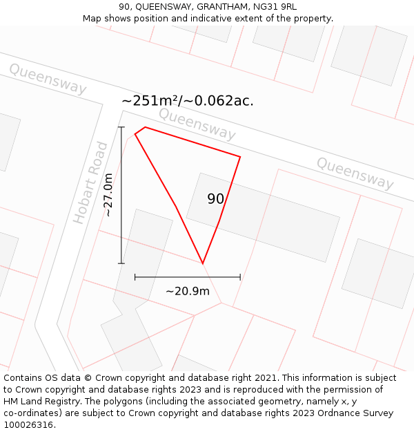 90, QUEENSWAY, GRANTHAM, NG31 9RL: Plot and title map
