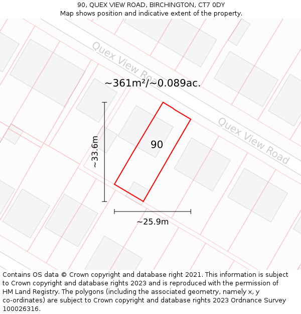 90, QUEX VIEW ROAD, BIRCHINGTON, CT7 0DY: Plot and title map