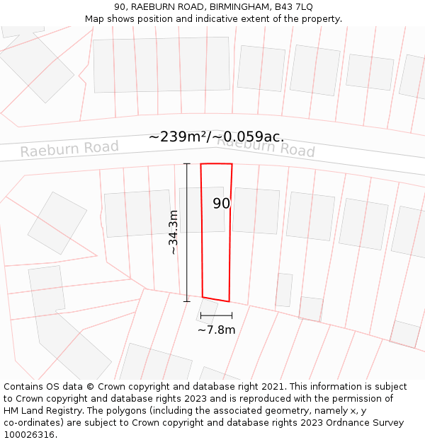 90, RAEBURN ROAD, BIRMINGHAM, B43 7LQ: Plot and title map